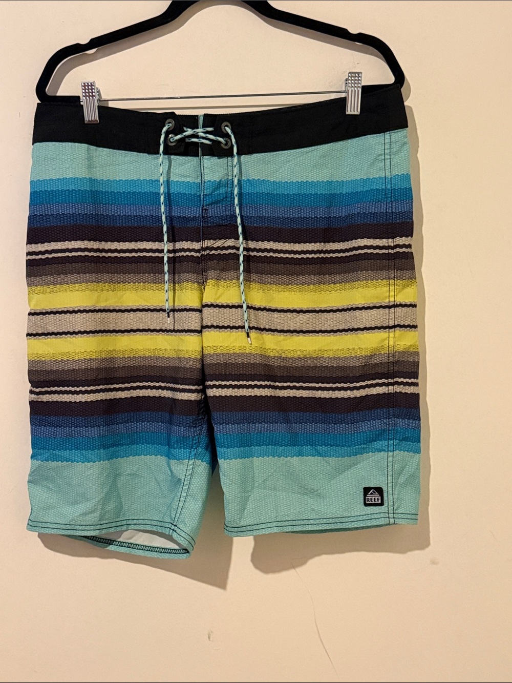 Reef Men’s Turquoise, Yellow & Blue Striped Board Shorts Size 33